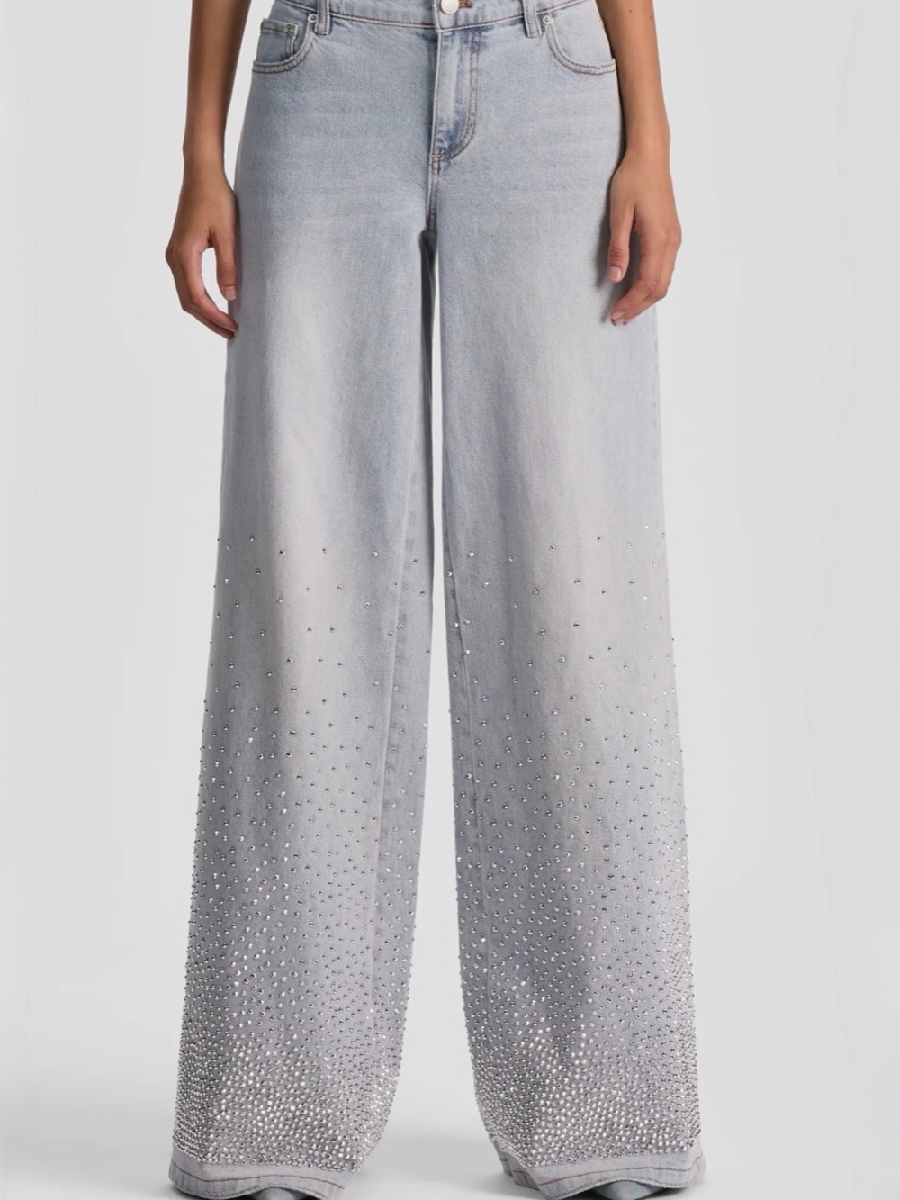 Alice + Olivia Wide Leg Embellished  Rockstar Light Wash Jeans